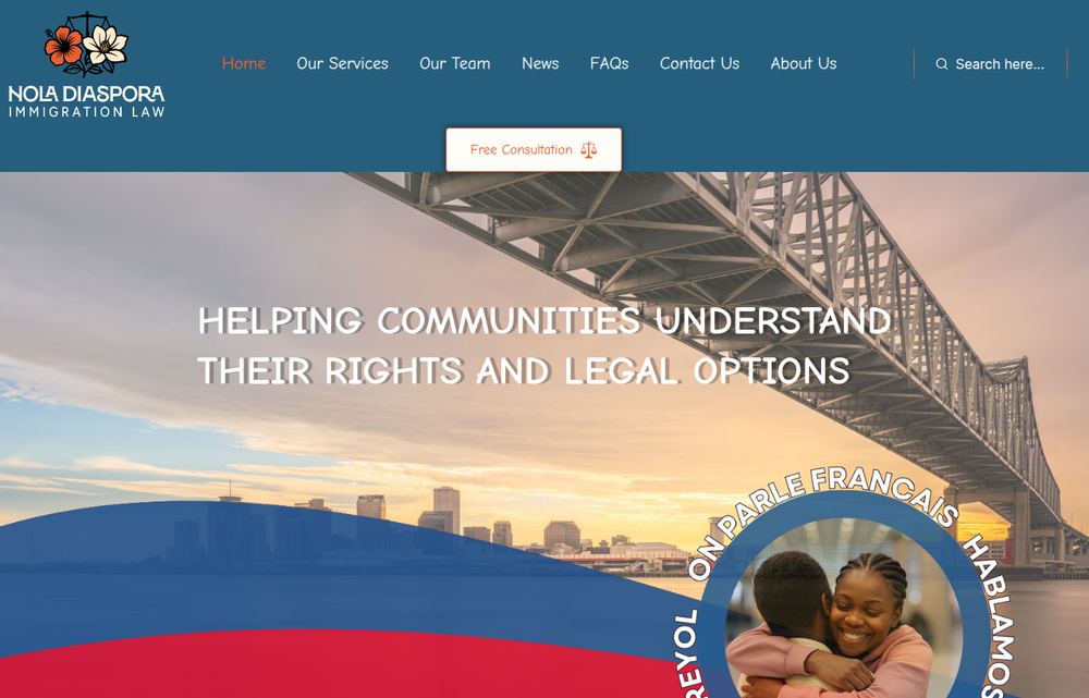 Nola Diaspora Law website designed and built by Dtech