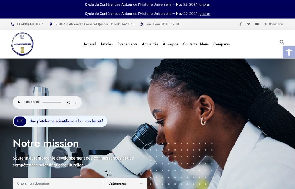 Institut SyansKilti website designed and built by Dtech